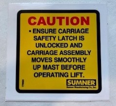 After Market Sumner 778920 Caution Ensure Carriage Safety Is Unlocked Decal