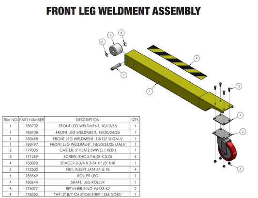 Sumner 783732 FRONT LEG WELDMENT, 10/12/15