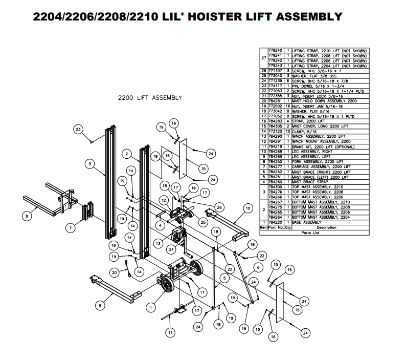 Sumner 784220 BASE ASSEMBLY, 2200 LIFT