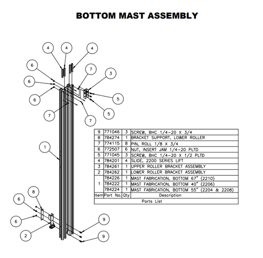 Sumner 784224 MAST FABRICATION, BOTTOM 55"