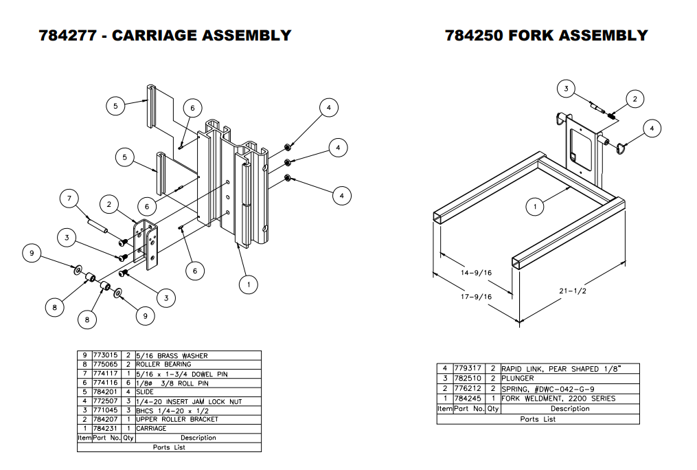 Sumner 784245 FORK WELDMENT, 2200 SERIES