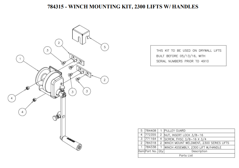 Sumner 784338 WINCH ASSEMBLY NEW, 2300 LIFT W/ HANDLE